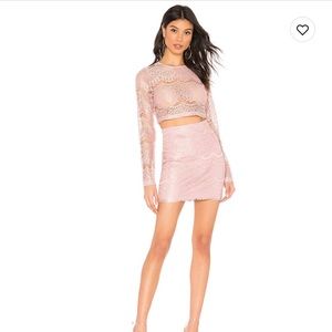 Super down Lace skirt set in Blush
